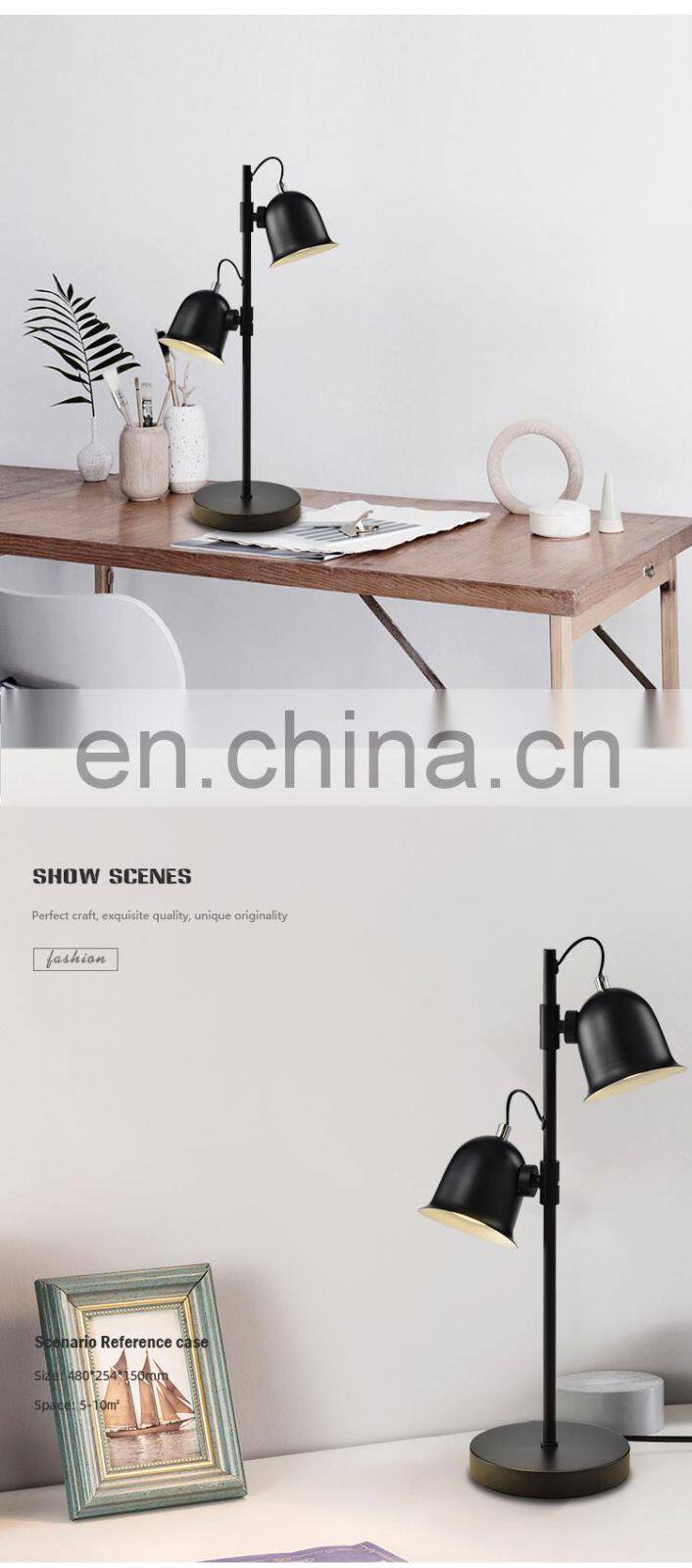HUAYI Hot Selling Iron Lamp Body Double Light Indoor 10W Indoor Bedroom Office LED Table Lamp