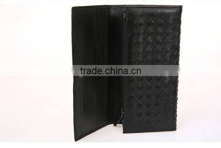 good quality soft sheepskin wallet hand knitting long style purse hot selling lgenuine leather wallet