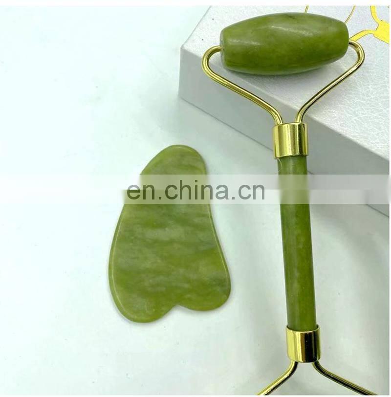 3 in 1 Natural Original Custom Mini Green Facial Massager Jade Roller Gua Sha Set