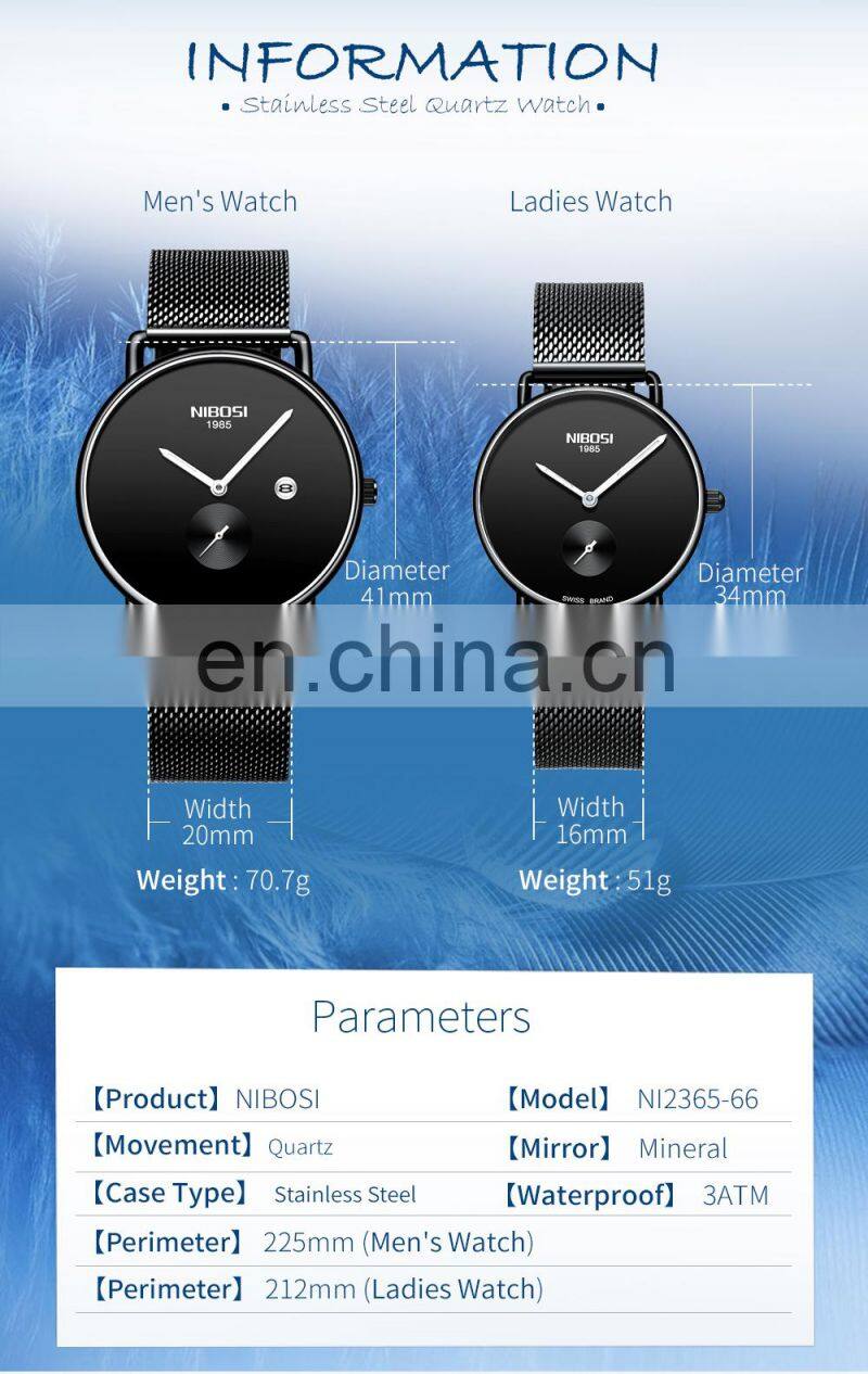 NIBOSI Brand Luxury Lover Watch Pair Waterproof Men Women Couple Watch Quartz Wristwatch Male Female Bracelet Relogio Masculino