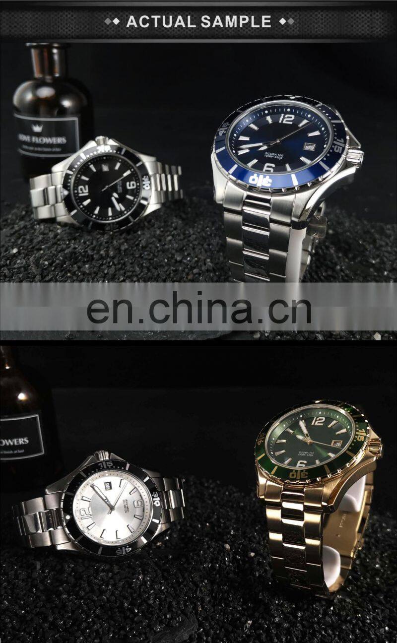 Green men stainless steel watch gold fashion quartz rotation waterproof dive watches top brand luxury men watch