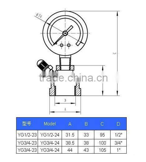 YG1/-11 /YG1/2-12 gas pressure gauge hex body type