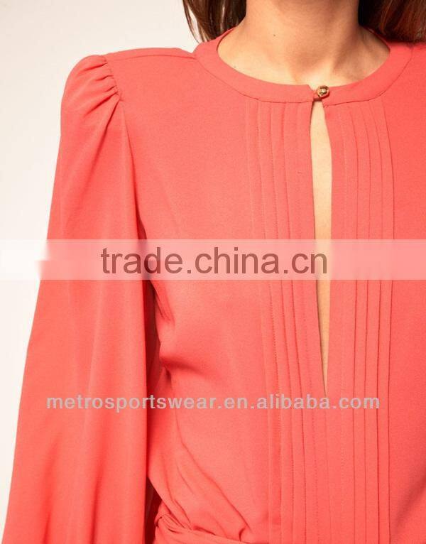 2015 Long sleeve ladies chiffon maxi dress