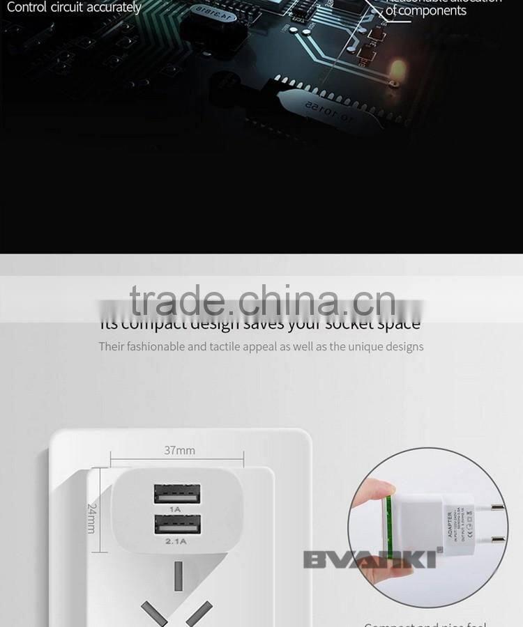 Universal 5V 2A EU AC Travel LED Light dual USB Wall Charger for iPhone 6 6S for Samsung Galaxy S5 S6 S7 Cell Phones Adapter