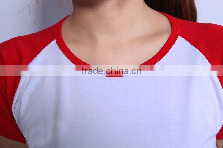 color sleeves custom logo round neck woman t shirt
