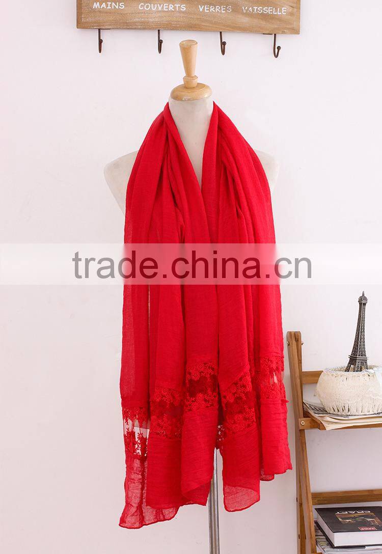 Wholesale New Plain Cotton Muslim Women Fashion Scarf Lace Hijab