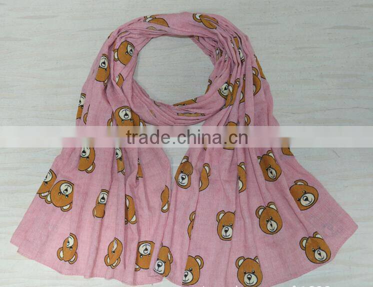 New Design Little Bear Printed Cotton Lady Fashion Scarf