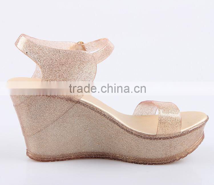 2016 best selling plastic ladies shoes fashion pvc jelly shoes straps wedge melissa shoes ss16