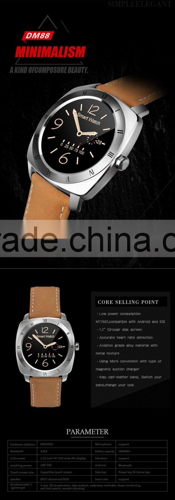 DM88 Nucleus OS bluetooth 3.0+4.0 1.22" screen Lithium-ion polymer battery heart rate monitor smart watch