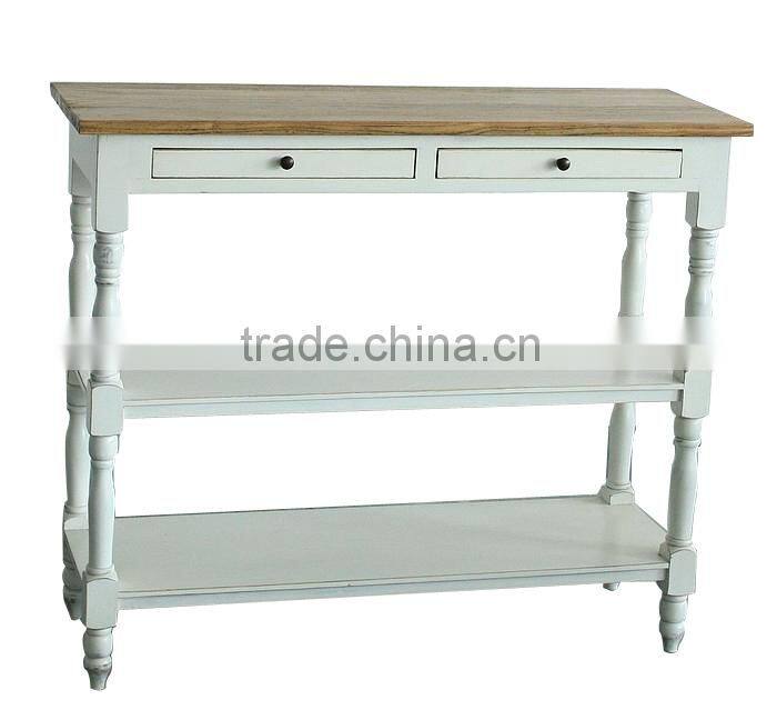 Antique white long drawers wooden entryway wall console table