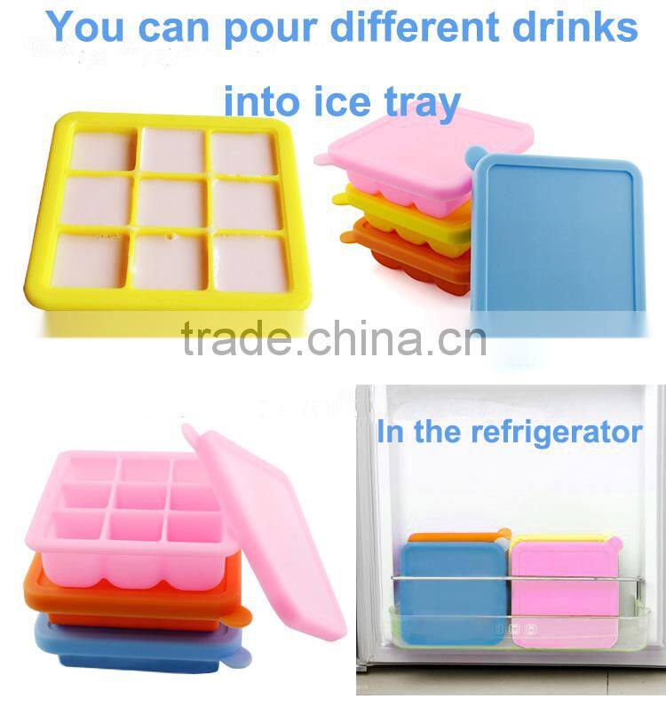 Silicone Ice Tray, Ice Cube Tray, Ice Cube Maker, Silicone baby food container with lid