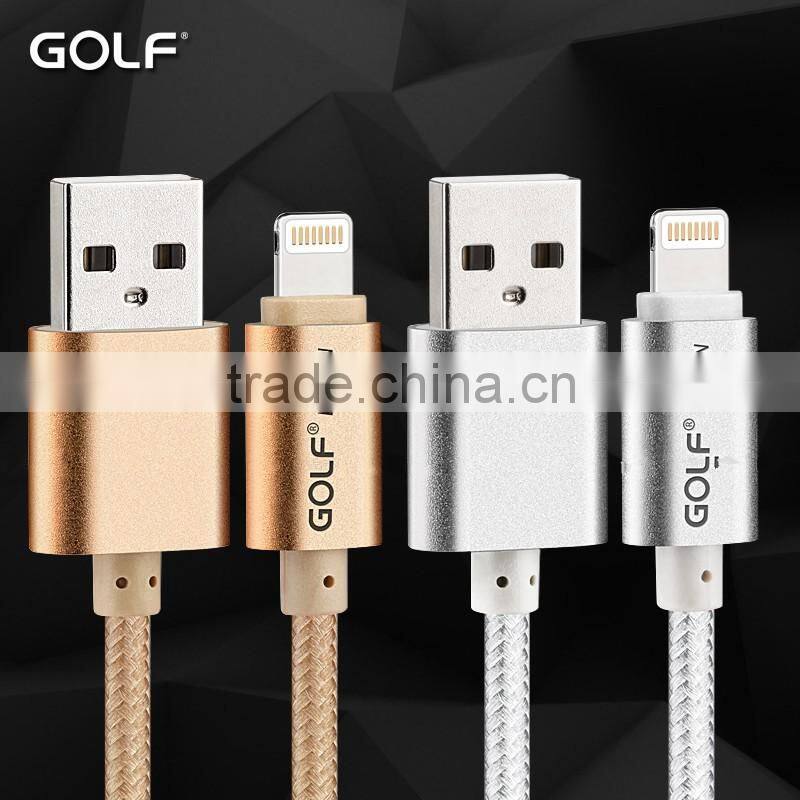 GOLF 3M Metal nylon weave reversible 2.1A Sync And Charge cable for iphone5/5s/6 ipad All the 8 pin device