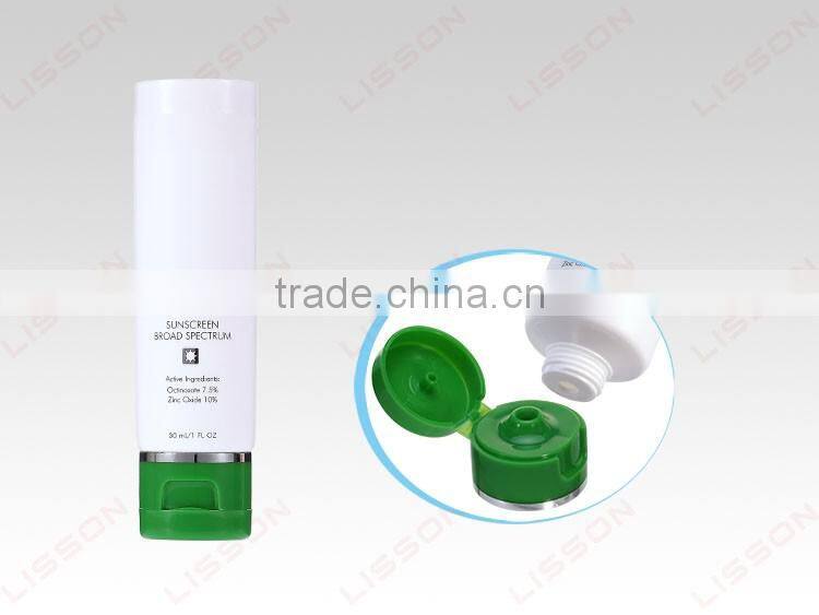 sunscreen lotion round white tube flip top cap