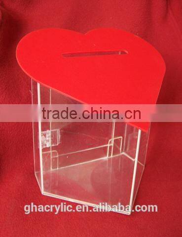 2015 Clear Customized Size Red Acrylic donation box