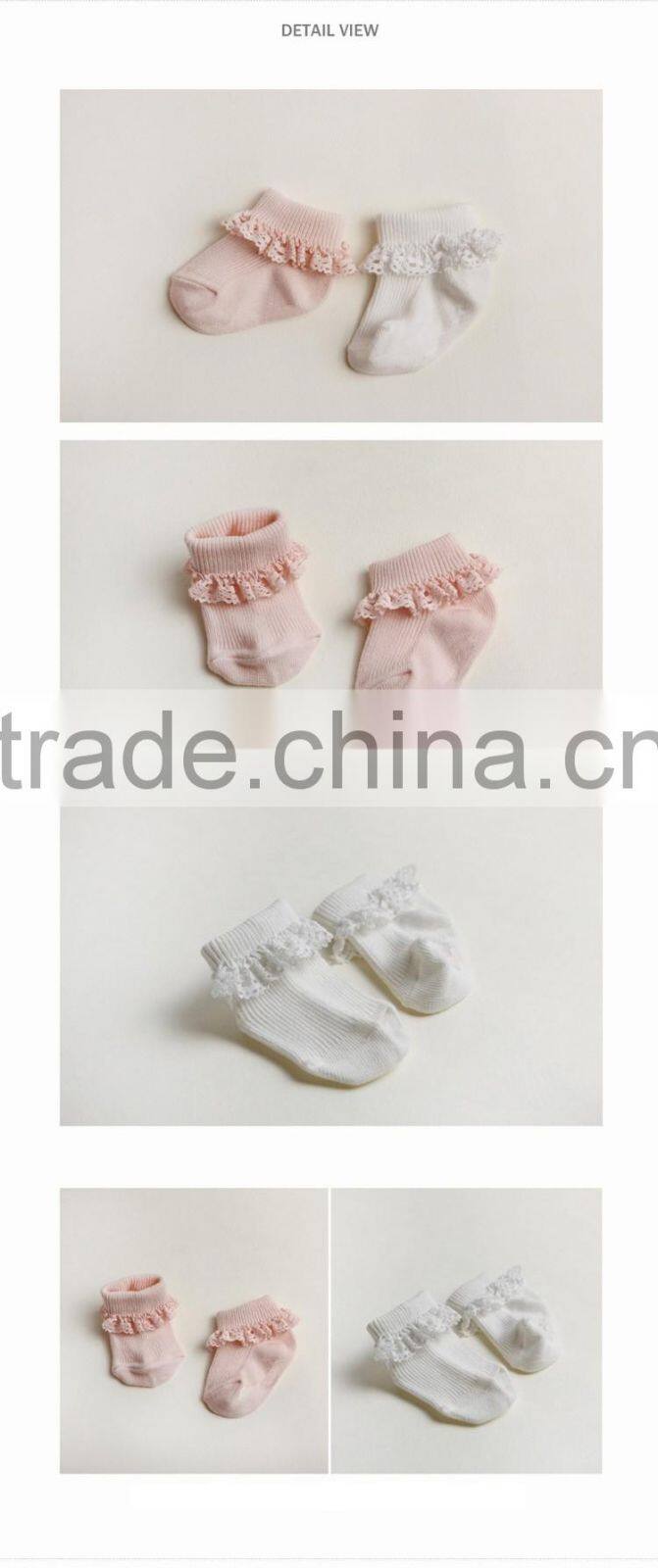 high quality Anti-bacterial soft and comfortable baby 100%cotton socks lace baby socks