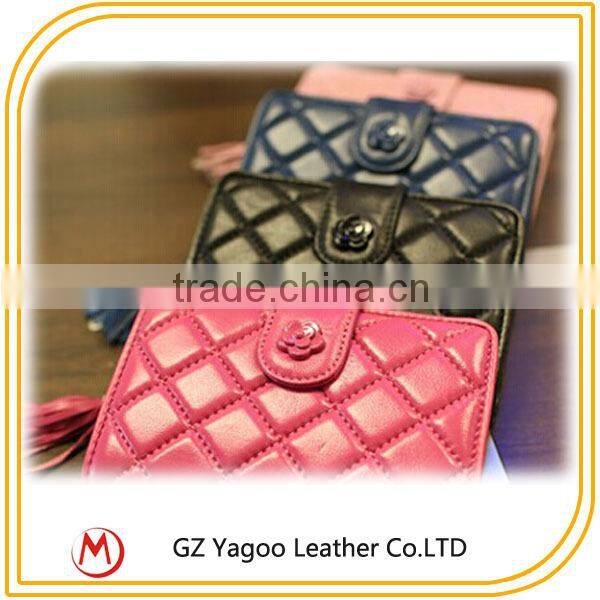 Plaid Thread Women Pure Leather Wallet with Photo Pocket