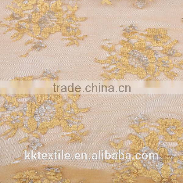 New arrival 100% Nylon mesh silver thread lace black flower lace