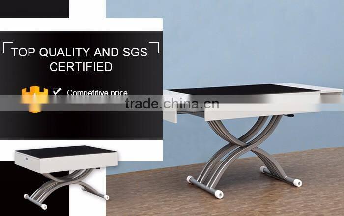 Adjustable Height Coffee Table Furniture Round Glass Cross Leg Dining Table