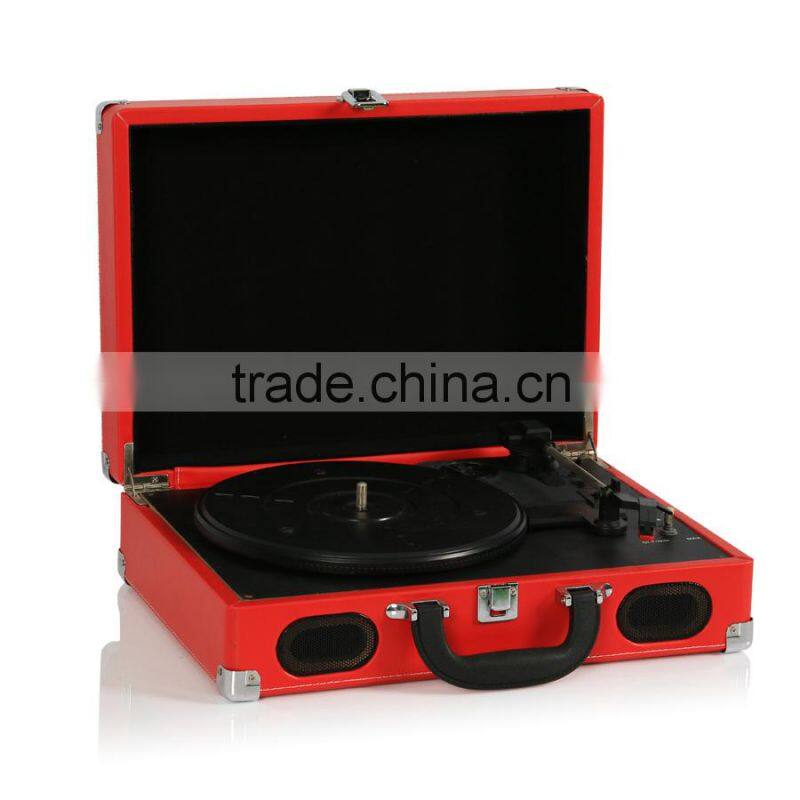2015 Newest portable suitcase turntable player vinyl player with bluetooth