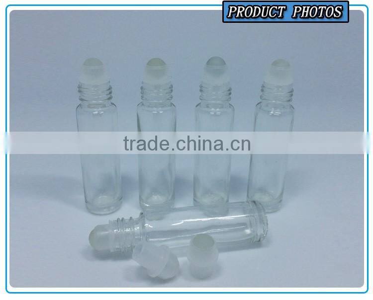 10ML clear roll on glass bottle with white plastic cap and glass roller ball