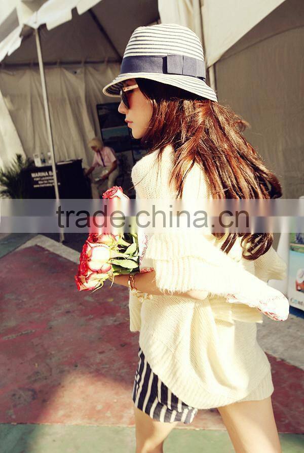 New style panama straw caps blue and white striped homburg hat