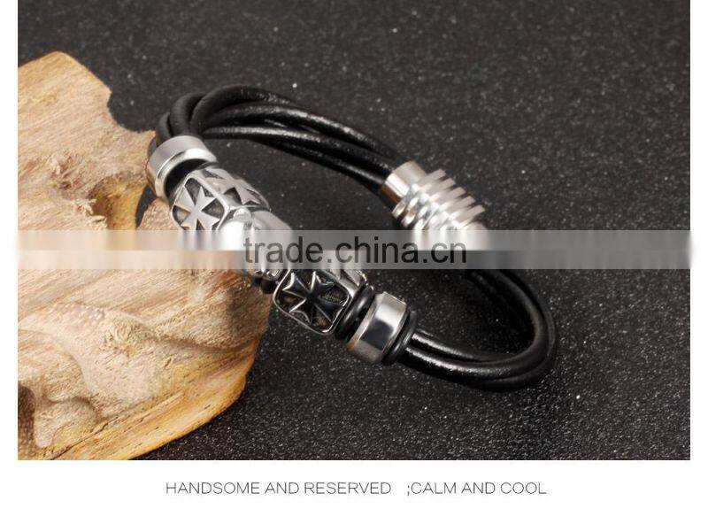 Ally Express Wholesale Bracelet Black Leather Lion Men Bracelet