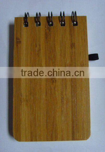 New design black spiral bamboo notebook with pen loop