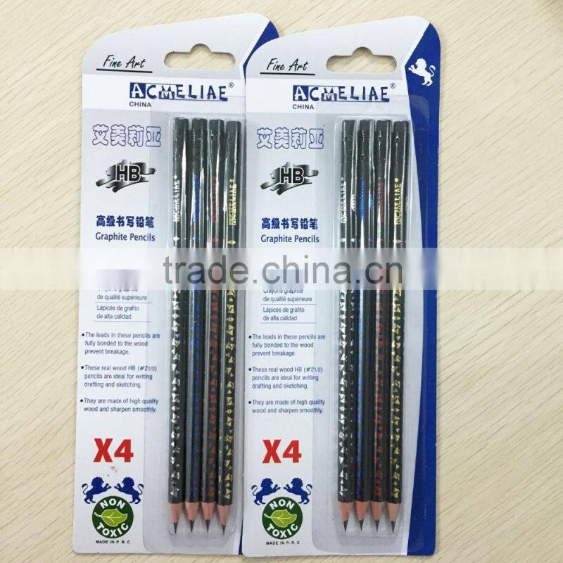 Standard size round shape soft wood blister card HB pencil with heat rolling logo
