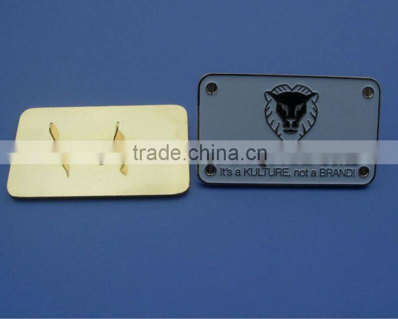 custom design metal name badge/logo plate for handbags