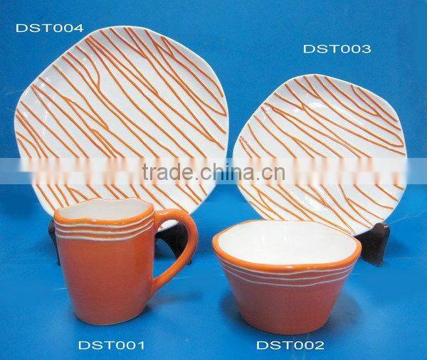 ceramic color glazed dinner set with embossed designs