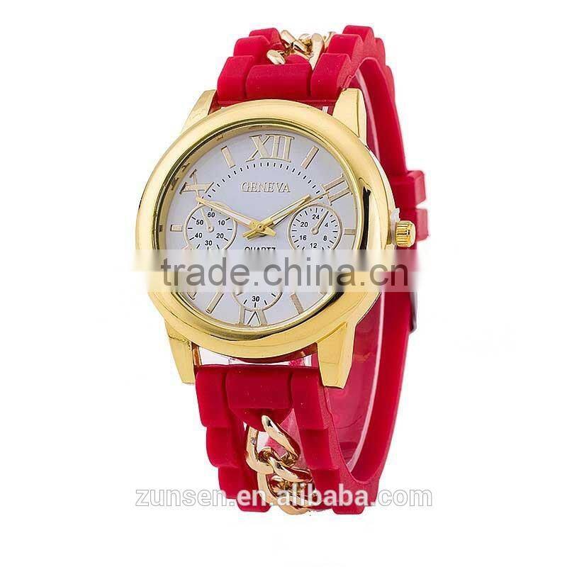 2016 Hot Fashion Famous Brand Gold Alloy Chain Geneva Casual Quartz Watch Women Cheap Silicone Wristwatches Relogio Feminino