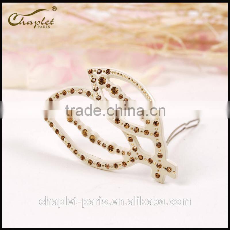 2015 newly leaf style hair accessories of rhinestone hairpin