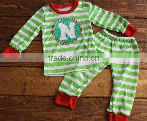 children christmas pajamas/organic cotton pajamas red&green dot&stripe