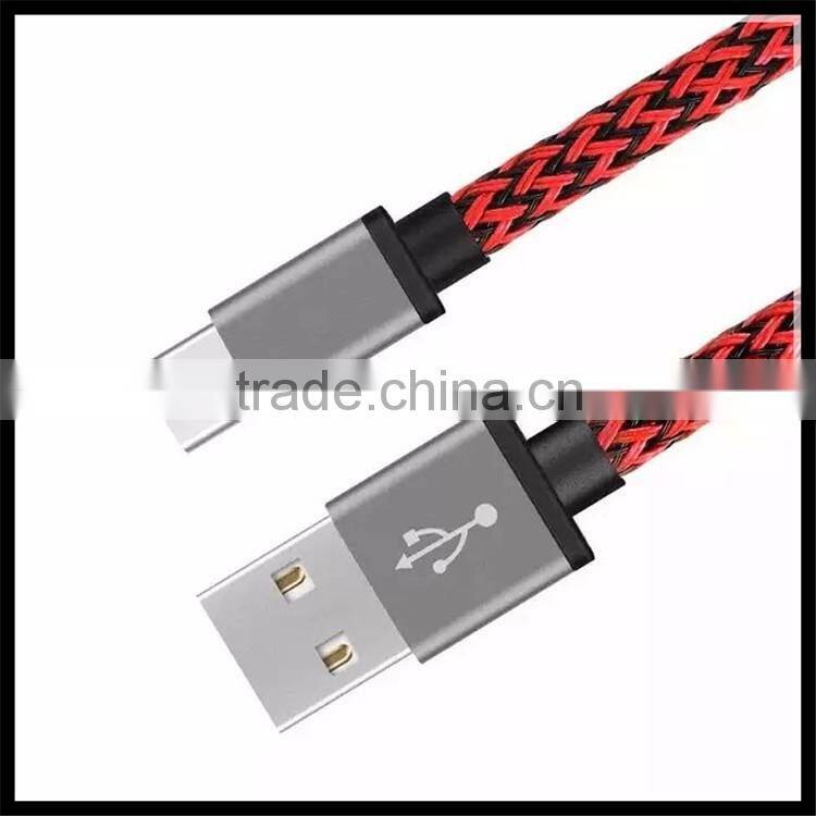 2016 Quick Charge Braided Aluminum Alloy Data Line Type-C to USB 2.0 Cable