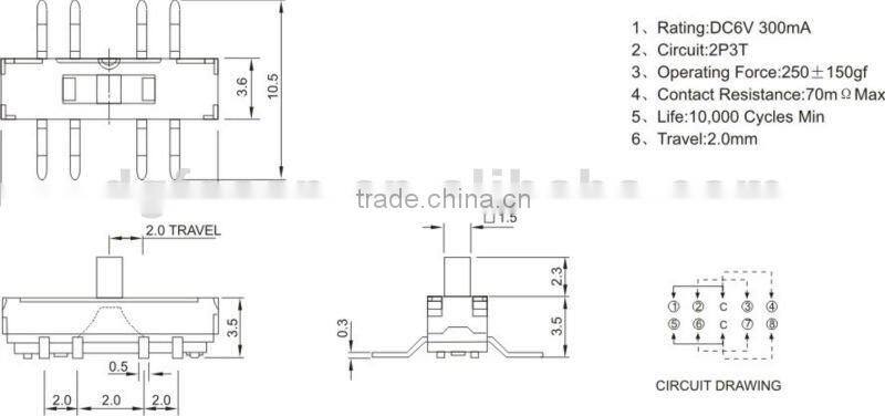 2P3T slide switch MS-12D09