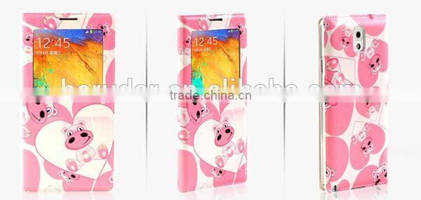 Animal cartoon print oem phone back for samsung note 3 leather case