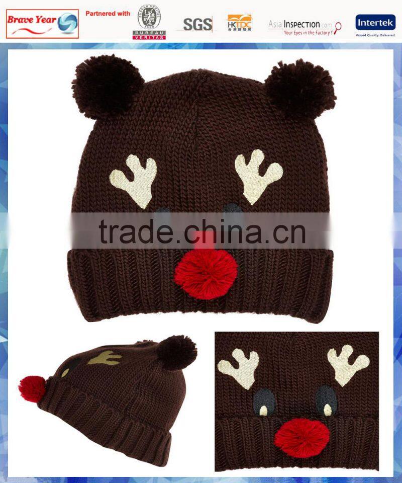 reindeer pom pom animal hat knitting patterns