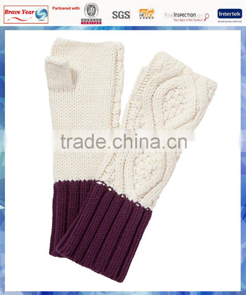 long cuff cable knitted half finger gloves for women