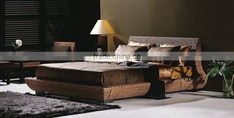 Luxury Hotel Bedroom set Rattan Indoor Furniture (Hand woven by wicker,hyacinth & wooden frame)