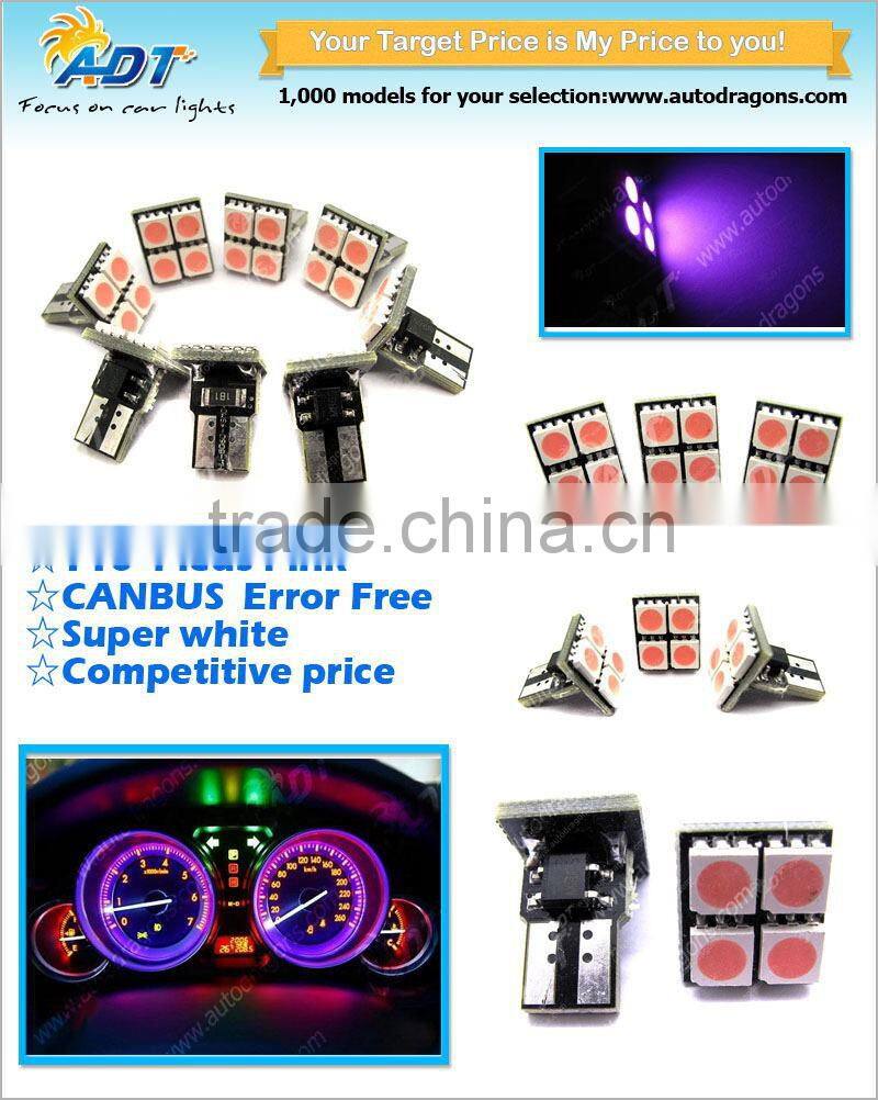 Error Free Canbus 501 T10 W5W 194 4pcs 5050 SMD LED Lighting Bulb Pink Color