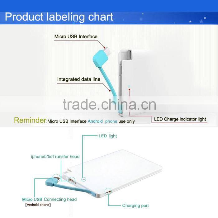 2016 Credit card 2000mah 2200mah 2600mah super slim power bank business gift print company logo hot selling in Vietnam