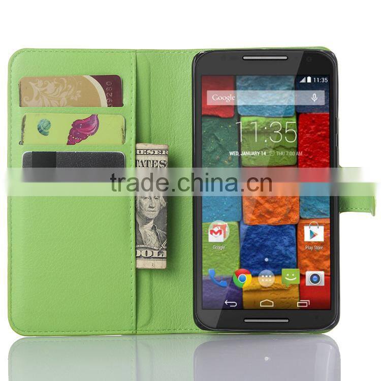 2015 New Arrival Stand Wallet Lychee Leather phone case for Motorola Moto X Play