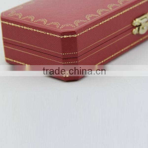 Elegant Marsala leather jewelry box with buckle lock and exquisite gold embroider