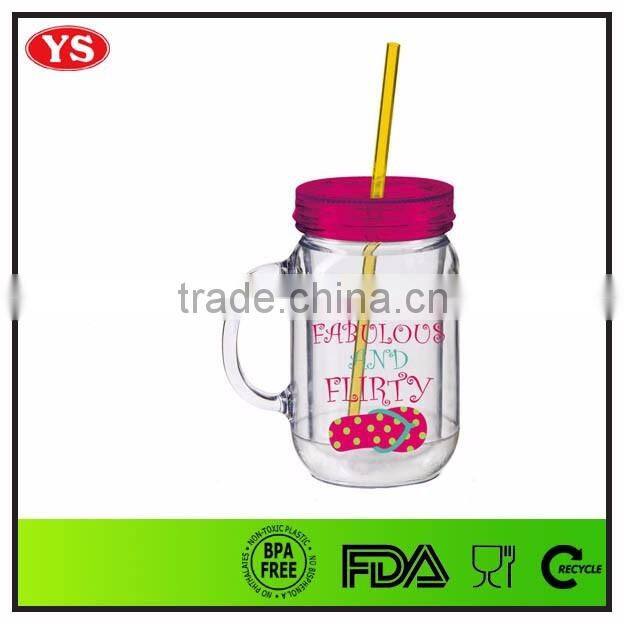 20oz bpa free clear double wall mason jars with handle