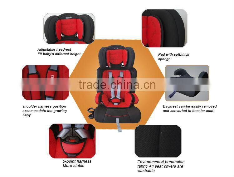 5 point harness red color seat group1/2/3 car seat fabric