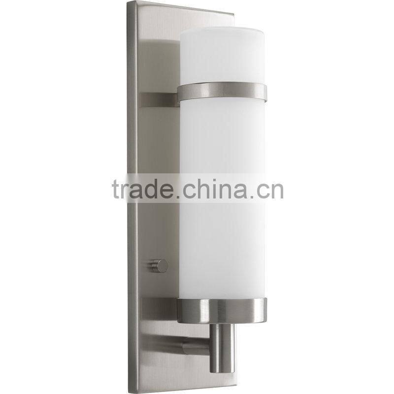 Modern Sconce Wall Light with White Glass in Brushed Nickel Finish