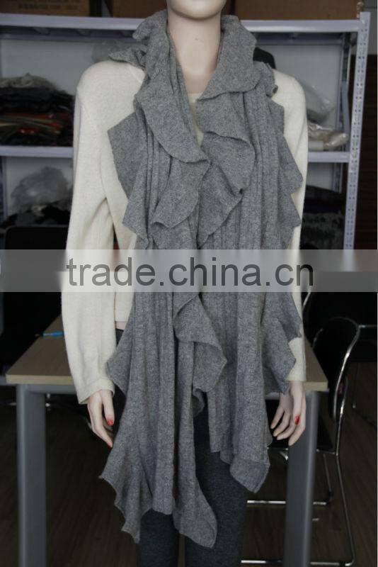 Ruffled Pure Cashmere Knitted Scarf