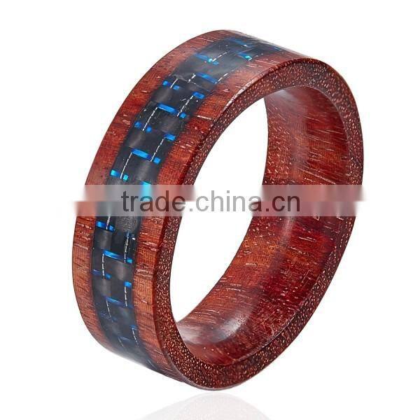 Wholesale Natural Wood Ring, Black Blue Carbon Fiber Inlay Wood Rings Men