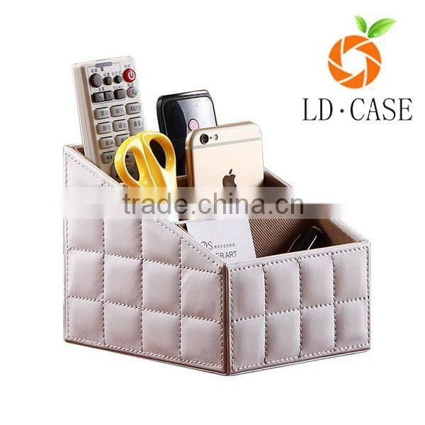 wholesale good price Handmade white print faux leather desk organizer