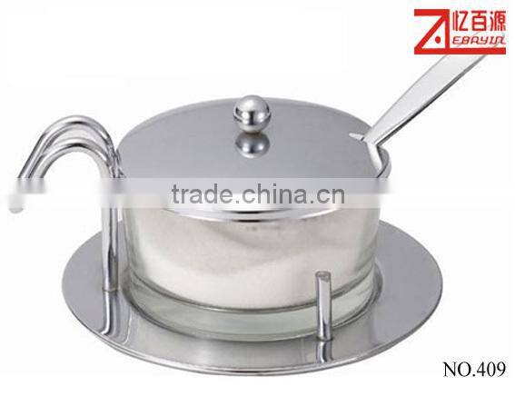 high clear glass sugar pot with lid spoon